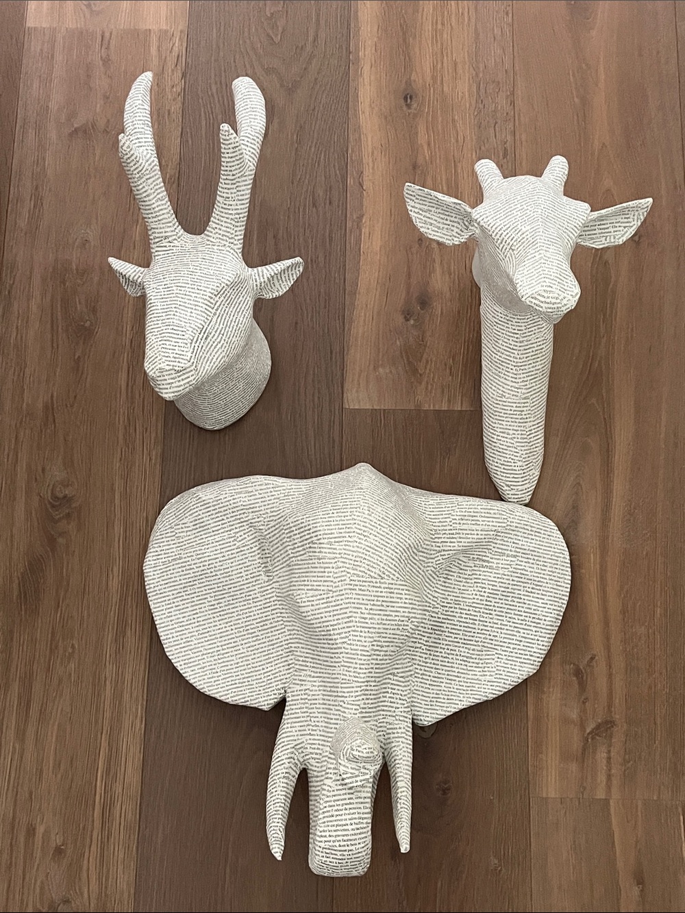 Restoration Hardware Paper-Mâché Wall Mounted Elephant, Antelope, Giraffe.